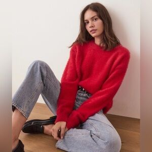Marine Layer Red Eyelash Cropped Sweater Small